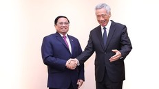 Thủ tướng Phạm Minh Chính gặp Thủ tướng Singapore Lý Hiển Long hồi tháng 5/2022 tại Mỹ. (Ảnh: Dương Giang/TTXVN)