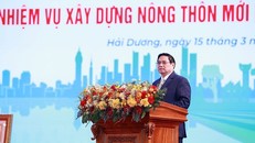 Thủ tướng Phạm Minh Chính phát biểu tại Lễ công bố Quyết định công nhận tỉnh Hải Dương hoàn thành nhiệm vụ xây dựng nông thôn mới. (Ảnh: Dương Giang/TTXVN) 