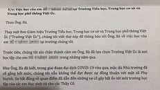Thư thông báo "không tiếp nhận" học sinh vào năm sau (2020-2021) của trường Việt Úc (VAS). 