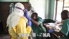 Nhân viên y tế chẩn đoán và điều trị cho bệnh nhân nghi nhiễm virus Ebola tại Bikoro, CHDC Congo ngày 12/5. Ảnh: EPA-EFE/TTXVN