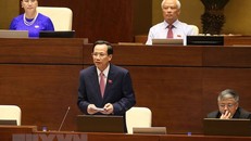 Bộ trưởng Bộ Lao động, Thương binh và Xã hội Đào Ngọc Dung trả lời chất vấn. (Ảnh: Doãn Tấn/TTXVN)