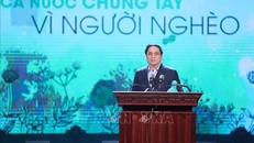 Thủ tướng Phạm Minh Chính phát biểu, vận động ủng hộ giúp đỡ người nghèo nhân Tháng cao điểm "Vì người nghèo" năm 2022. Ảnh: TTXVN.