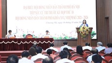 Phó Bí thư Thường trực Thành ủy Hà Nội Nguyễn Thị Tuyến phát biểu tại hội nghị