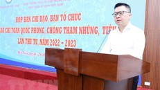 Chủ tịch Hội Nhà báo Việt Nam Lê Quốc Minh phát biểu. 