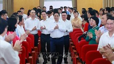 Thủ tướng Chính phủ Phạm Minh Chính đến thăm và làm việc với Hội Nhà báo Việt Nam. Ảnh: Dương Giang/TTXVN