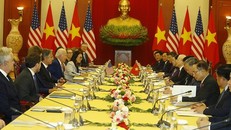 Tổng Bí thư Nguyễn Phú Trọng hội đàm với Tổng thống Hoa Kỳ Joe Biden. (Ảnh: Trí Dũng/TTXVN)