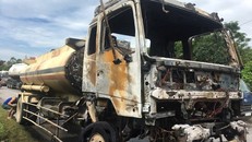 Xe bồn bị cháy trơ khung phần cabin. Ảnh: CTV.