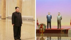 Chủ tịch Kim Jong-un viếng thăm lăng mộ cha và ông nội hồi cuối tuần trước. Ảnh: Yonhap