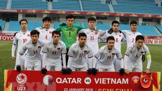 Đội U23 Việt Nam trước trận bán kết gặp U23 Qatar. (Nguồn: THX/TTXVN)