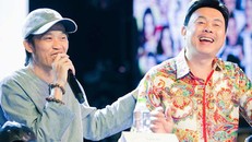 Chí Tài và Hoài Linh trong buổi giới thiệu show Những chuyện tình nghiệt ngã.