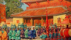 Tranh vẽ đại lễ ngày mùng 1 Tết ở Thế Miếu – Đại nội Huế năm 1923.