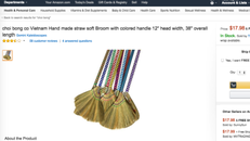 Mặt hàng chổi đót (chổi bông) được rao bán trên Amazon với giá cao gấp 10 lần trong nước. Ảnh chụp màn hình