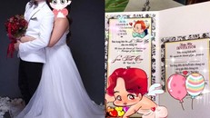 Thiệp cưới của Cao Thái Sơn gửi Hương Tràm (phải).