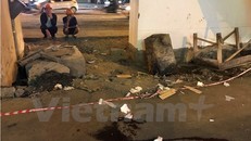 Hiện trường nghi vấn một công nhân rơi từ nhà ga đường sắt Cát Linh-Hà Đông vào chiều tối 31/3. 