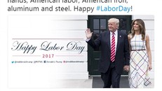 Thông điệp viết nhân Ngày Lao động của Tổng thống Donald Trump trên Twitter và bức ảnh gây tranh cãi (Ảnh: Twitter/Donald Trump)