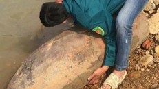 Quả bom có chiều dài 1,2m. Ảnh: Lao Động