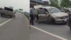Truy đuổi xe bán tải gãy trục trên cao tốc Hà Nội - Bắc Giang