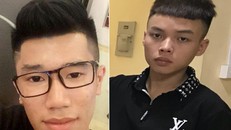 Đinh Anh Quân (đeo kính) và Đàm Đức Trần Siêu Anh tại cơ quan công an. Ảnh: Công an cung cấp