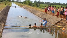 Lớp học bơi miễn phí trên kênh thủy lợi