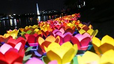 Sông Sài Gòn lung linh đèn hoa đăng trong ngày lễ Vu Lan báo hiếu