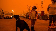 Cư dân thị trấn Eden, bang New South Wales chuẩn bị trú ẩn trên một chiếc tàu tại bến cảng. Ảnh: The Guardian 