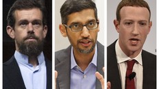 Các CEO của ba công ty công nghệ hàng đầu thế giới: Jack Dorsey (Twitter, trái), Mark Zuckerberg (Facebook, giữa) và Sundar Pichai (Google, phải).