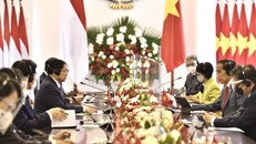 Tổng thống Indonesia Joko Widodo đóp tiếp và hội đàm với Thủ tướng Chính phủ Phạm Minh Chính. Ảnh: VGP