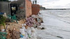 Thủ tướng Chính phủ đã có quyết định hỗ trợ tỉnh 180 tỷ đồng từ nguồn dự phòng ngân sách Trung ương năm 2018 để xây dựng kè ngăn sạt lở bờ biển. Ảnh: An Hiếu/TTXVN