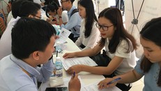 Luật GDĐH sửa đổi đặt yêu cầu 100% sinh viên ra trường phải đạt chuẩn đầu ra. Trong ảnh: Sinh viên Trường ĐH Mở TP HCM tìm hiểu thông tin việc làm tại ngày hội việc làm do trường tổ chức năm 2018