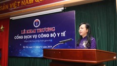 Bộ trưởng Bộ Y tế Nguyễn Thị Kim Tiến phát biểu tại Lễ khai trưởng Cổng dịch vụ công Bộ Y tế. Ảnh: VGP/Ngọc Kha