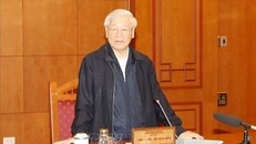 Tổng Bí thư, Chủ tịch nước Nguyễn Phú Trọng, Trưởng Tiểu ban Nhân sự Đại hội XIII của Đảng phát biểu chỉ đạo cuộc họp. Ảnh: Trí Dũng/TTXVN