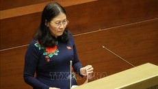 Chủ nhiệm Ủy ban Tư pháp của Quốc hội Lê Thị Nga trình bày Báo cáo giải trình tiếp thu, chỉnh lý dự thảo Luật sửa đổi, bổ sung một số điều của Luật Giám định tư pháp. Ảnh: Dương Giang/TTXVN