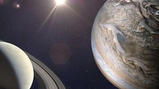 2 hành tinh là Sao Mộc và Sao Thổ sẽ gần như chập 1 trong đêm nay - Ảnh: THE IRISH TIMES, đồ họa dựa trên dữ liệu NASA.