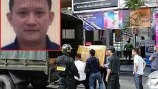 Công an khám xét chuỗi cửa hàng thuộc Công ty Nhật Cường do Bùi Quang Huy (ảnh nhỏ) làm tổng giám đốc. Ảnh: TP