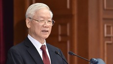 Tổng Bí thư Nguyễn Phú Trọng đề nghị Hội nghị thảo luận, đánh giá một cách khách quan, toàn diện tình hình phòng, chống dịch bệnh, phát triển kinh tế-xã hội 9 tháng đầu năm, dự báo đến hết năm 2021. Ảnh: VGP/Nhật Bắc