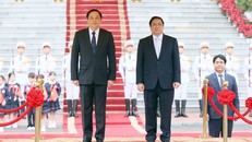 Thủ tướng Phạm Minh Chính chủ trì Lễ đón Thủ tướng Lào Sonexay Siphandone thăm chính thức Việt Nam