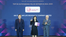 AIA Việt Nam vinh danh ở hạng mục “Doanh nghiệp bảo hiểm nhân thọ dẫn đầu về các sản phẩm sống” năm 2024-2025 trong khuôn khổ Giải thưởng Rồng Vàng.