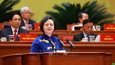 Đồng chí Phạm Thị Thanh Trà, Ủy viên Trung ương Đảng, Ủy viên Ban Thường vụ Đảng ủy Chính phủ, Phó Thủ tướng Chính phủ, tham luận về vấn đề: Xây dựng Chính phủ “Kiến tạo phát triển, liêm chính, hành động quyết liệt, phục vụ Nhân dân”. Ảnh: TTXVN