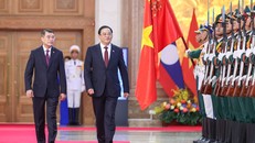 Thủ tướng Lê Minh Hưng chủ trì lễ đón chính thức Thủ tướng Campuchia