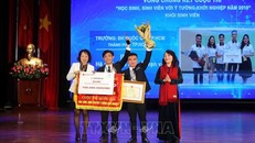 Dự án khởi nghiệp Inut Platform - hệ sinh thái kết nối vạn vật của trường Đại học Quốc gia Thành phố Hồ Chí Minh xuất sắc dành giải Nhất cuộc thi Học sinh - Sinh viên với ý tưởng khởi nghiệp năm 2018. Ảnh: Thanh Tùng/TTXVN