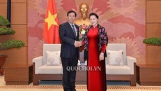 Chủ tịch Quốc hội Nguyễn Thị Kim Ngân và Chủ tịch Đảng Đoàn kết và Phát triển Liên bang Myanmar U Than Htay - Ảnh: Quochoi.vn