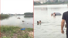 Cho vợ tập lái xe, cả ba người lao xuống hồ