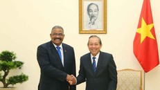 Phó Thủ tướng Thường trực Trương Hòa Bình và Chánh án Tòa án nhân dân tối cao Cuba Rubén Remigio Ferro. (Ảnh: Doãn Tấn/TTXVN)