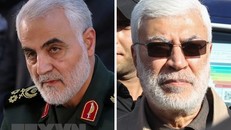 Thiếu tướng Qasem Soleimani (trái) và chỉ huy lực lượng vũ trang người Shiite ở Iraq Abu Mahdi al-Muhandis (phải). (Ảnh: AFP/TTXVN)