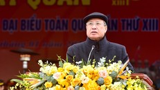 Thường trực Ban Bí thư Trần Quốc Vượng phát biểu chỉ đạo Lễ xuất quân diễn tập phương án bảo vệ Đại hội XIII của Đảng. - Ảnh VGP/Nhật Bắc