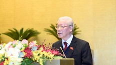 Tổng Bí thư, Chủ tịch nước Nguyễn Phú Trọng trình bày Báo cáo công tác của Chủ tịch nước nhiệm kỳ 2016-2021. - Ảnh: VGP/Nhật Bắc