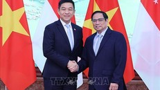 Thủ tướng Phạm Minh Chính tiếp Chủ tịch Quốc hội Singapore Tan Chuan-Jin - Ảnh TTX