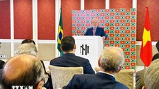Tổng thống nước Cộng hòa Liên bang Brazil Luiz Inácio Lula da Silva phát biểu tại họp báo thông báo kết quả chuyến thăm. Ảnh: Việt Đức/TTXVN