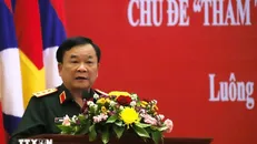 Thượng tướng Hoàng Xuân Chiến, Ủy viên Trung ương Đảng, Ủy viên Thường vụ Quân ủy Trung ương, Thứ trưởng Bộ Quốc phòng phát biểu. Ảnh: Xuân Tú/TTXVN.