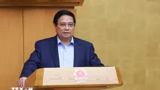 Thủ tướng Phạm Minh Chính chủ trì Phiên họp Chính phủ chuyên đề về xây dựng pháp luật tháng 4/2025. Ảnh: Dương Giang/TTXVN.